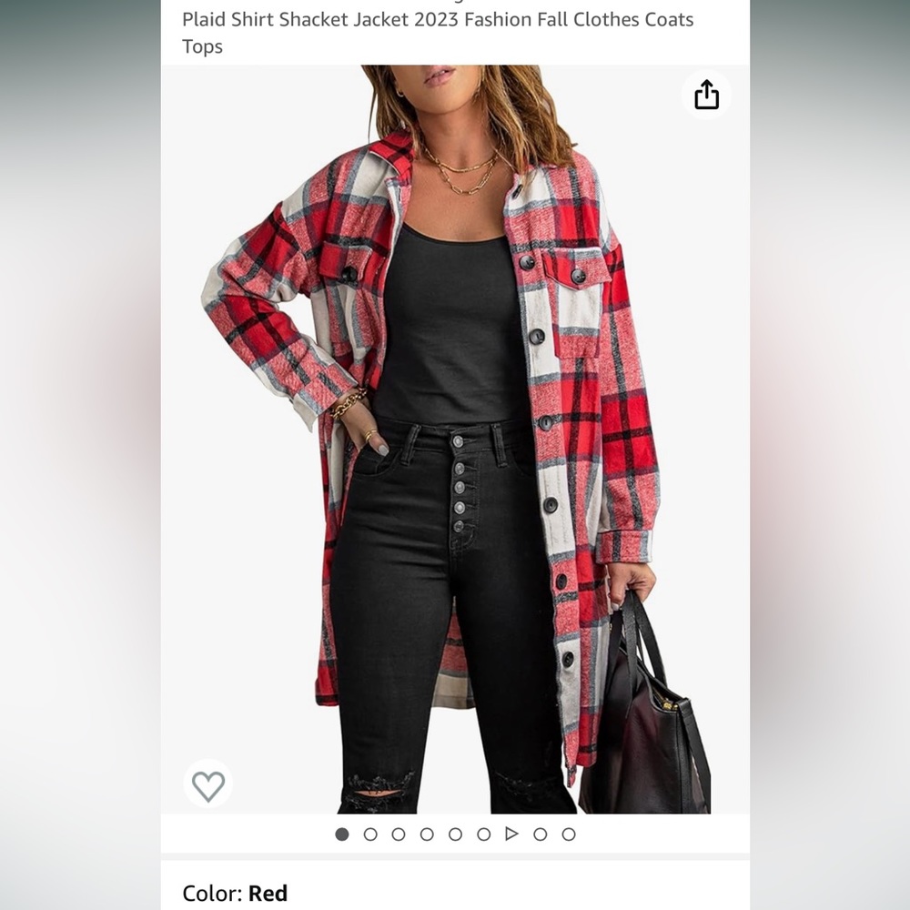 Long Sleeve Flannel Red Plaid Long Shirt Shacket Small NWOT
